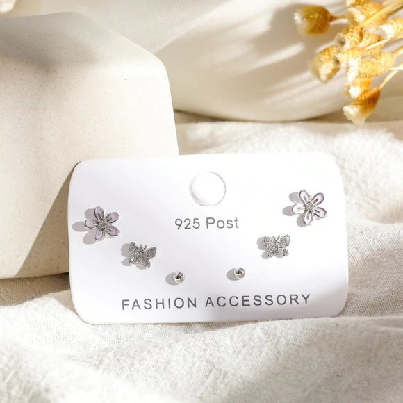 *[3 Pairs] 925 Sterling Silver Flower Earrings P - Picture 3 of 7